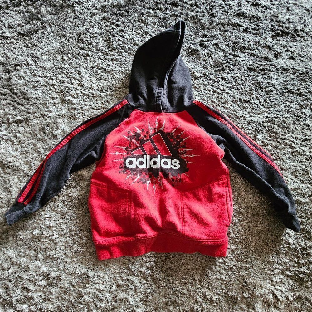 Boys Adidas Red Black Hoodie Sweatshirt Size 5